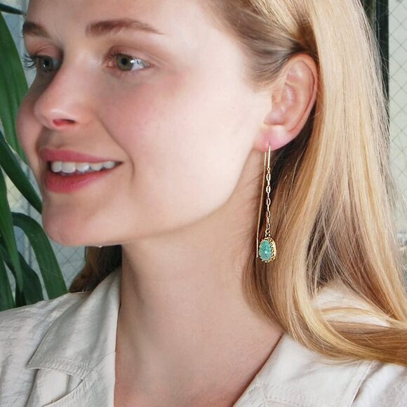 Simulated Druzy Earrings Women Gold Silver Rose Long Drop Jewelry Boho - Picture 8 of 9